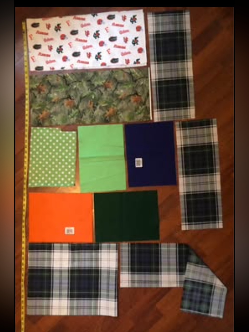 Assorted Fabric & Plaid Quilting Squares - Green, Orange, Navy, White